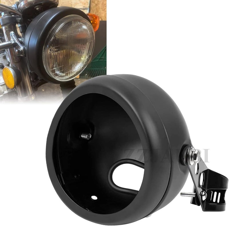 ZZJAUBI Black Motorcycle Headlight Housing 5.75 5 3/4inch Headlight Bucket compatible with Shadow Cafe Racer Bobber Cruiser - Image 1